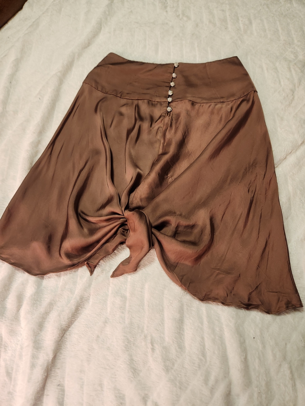 Anthropologie Chocolate Brown Satin Asymmetrical Tie Back Viscose Skirt XS - Picture 3 of 16
